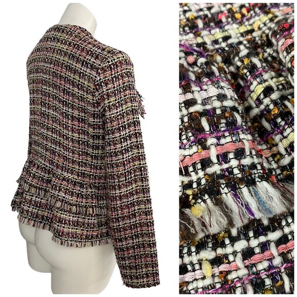 Halogen Blazer Womens Size 8 Zip Jacket Office Casual Old Money Tweed Ruffle - Picture 4 of 16